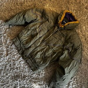 Vintage 90s Green Quilted Jacket with Yellow and Purple Accents